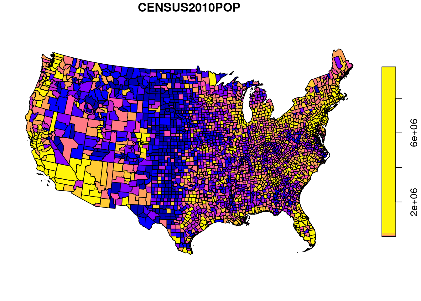 Population size per county in the US (quantile breaks)