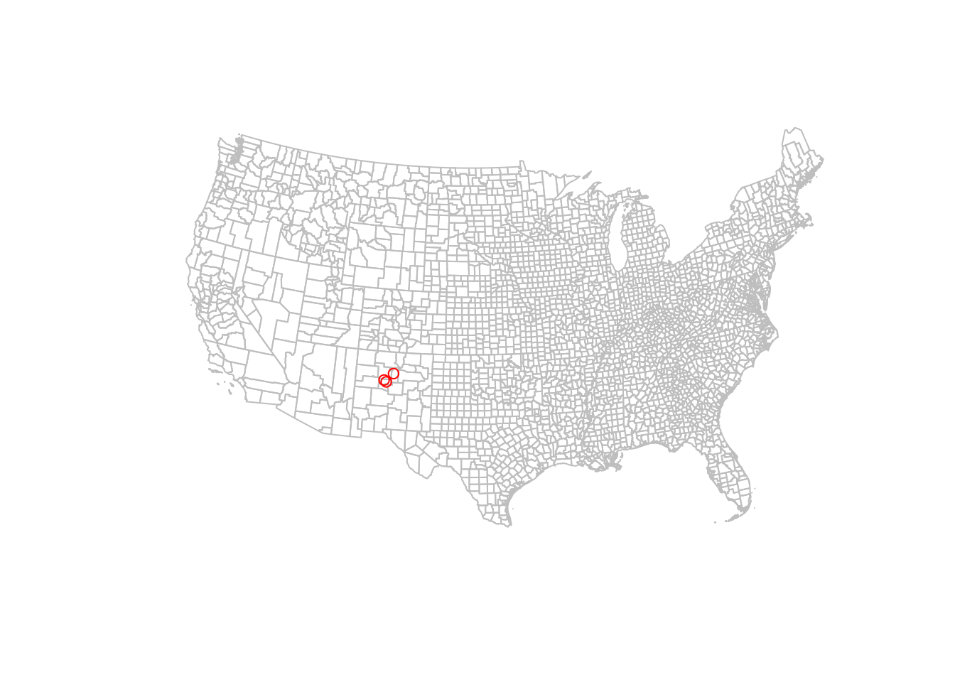The `county` and `airports` layers in the US National Atlas Projection (EPSG=`2163`)