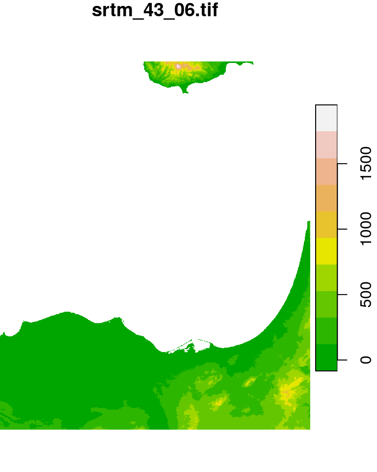 Two elevation tiles from the SRTM dataset