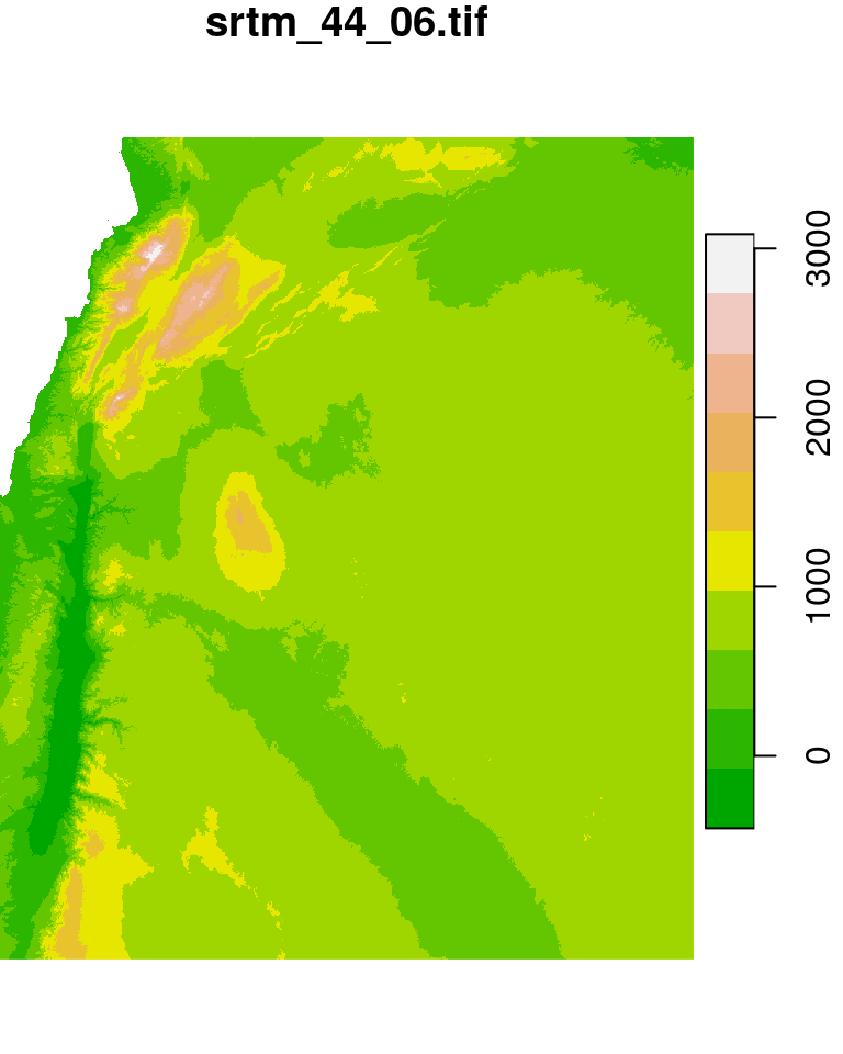 Two elevation tiles from the SRTM dataset