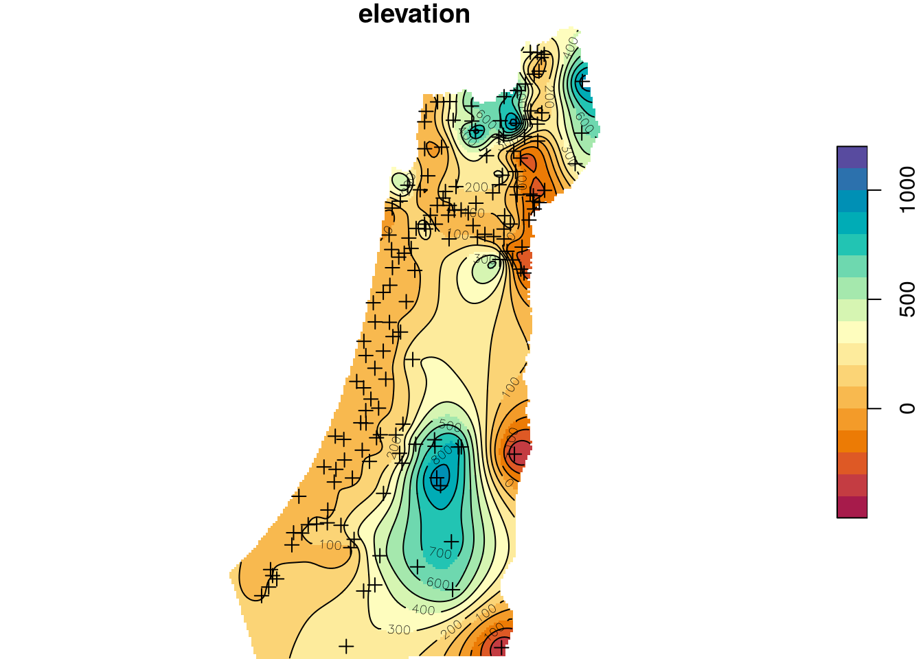 Ordinary Kriging prediction of elevation