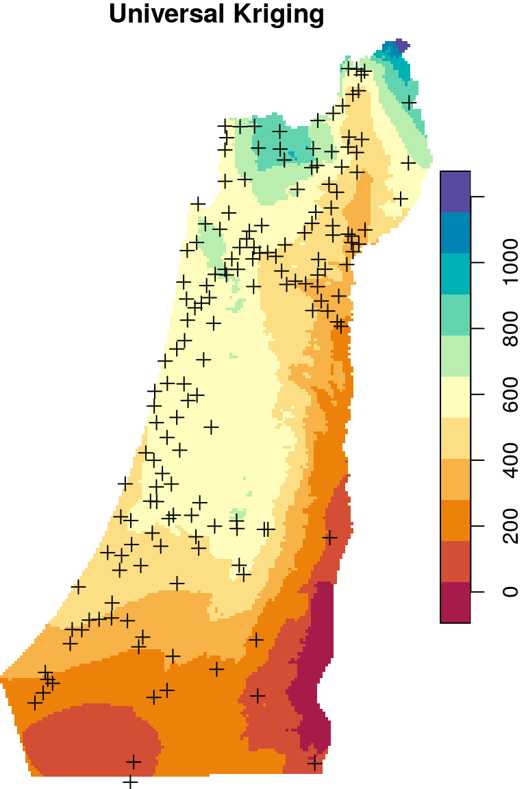 Spatial interpolation of annual rainfall using IDW, OK and UK