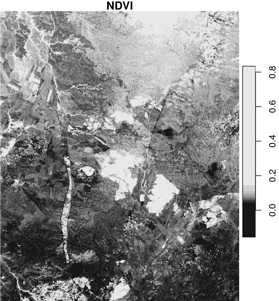 An NDVI image calculated based on a Landsat satellite image