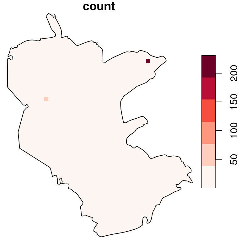 Density (observations per pixel) of rare plants in the nature reserve