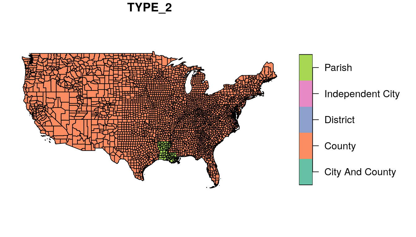 Plot of `sf` object, single attribute with legend