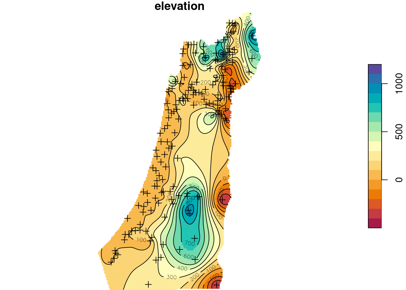 Ordinary Kriging prediction of elevation