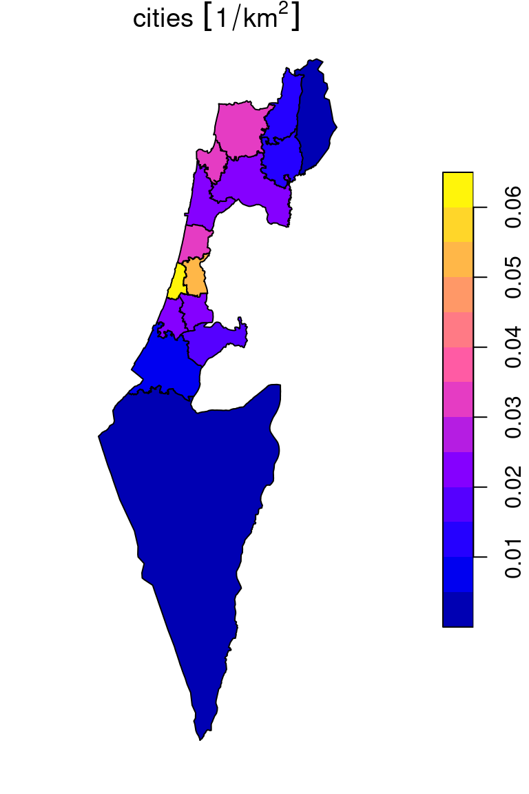 Cities density ($1/km^2$) in each "Nafa"