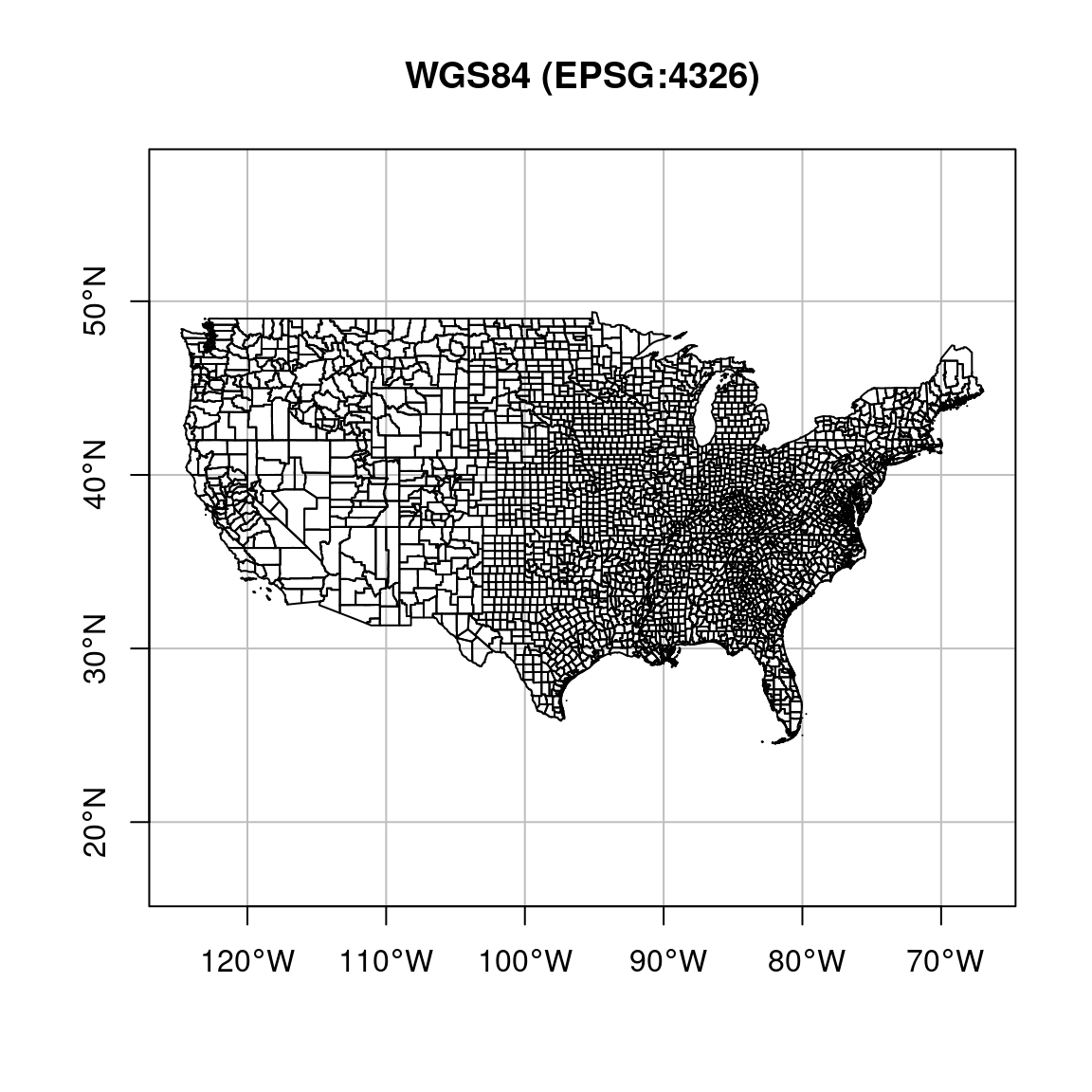 US counties in WGS84 and US Atlas projections
