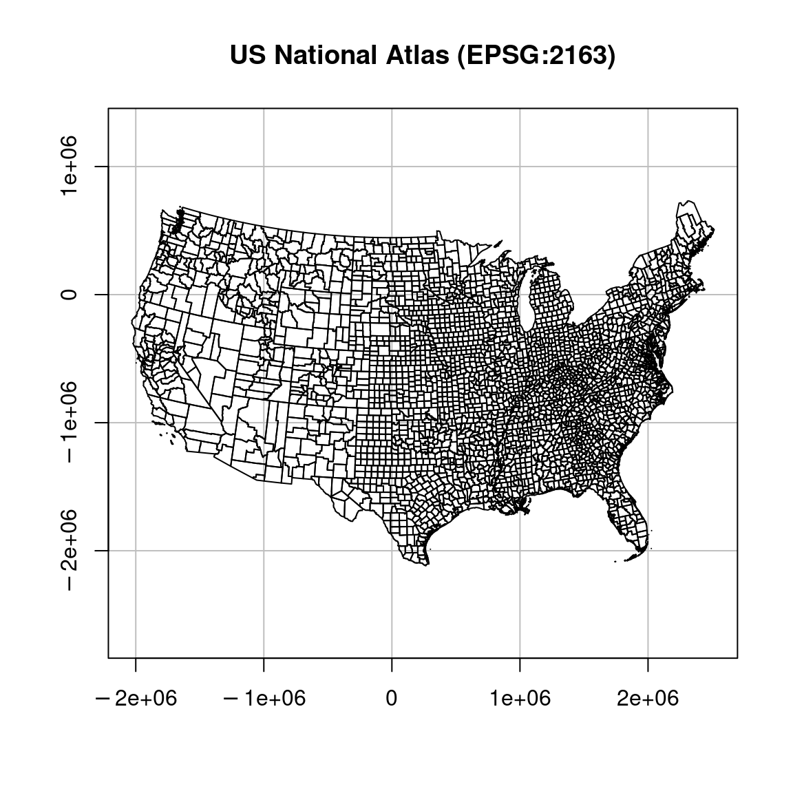 US counties in WGS84 and US Atlas projections