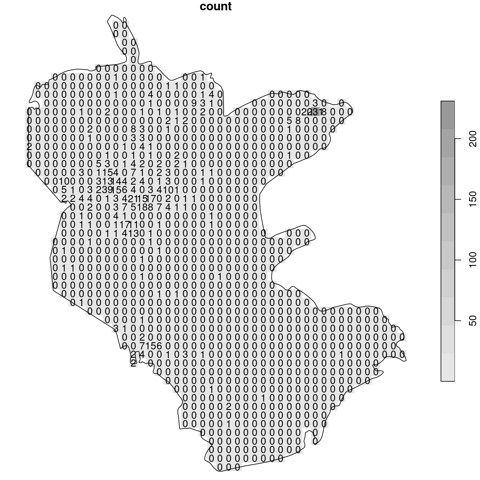 Density (observations per pixel) of rare plants in the nature reserve