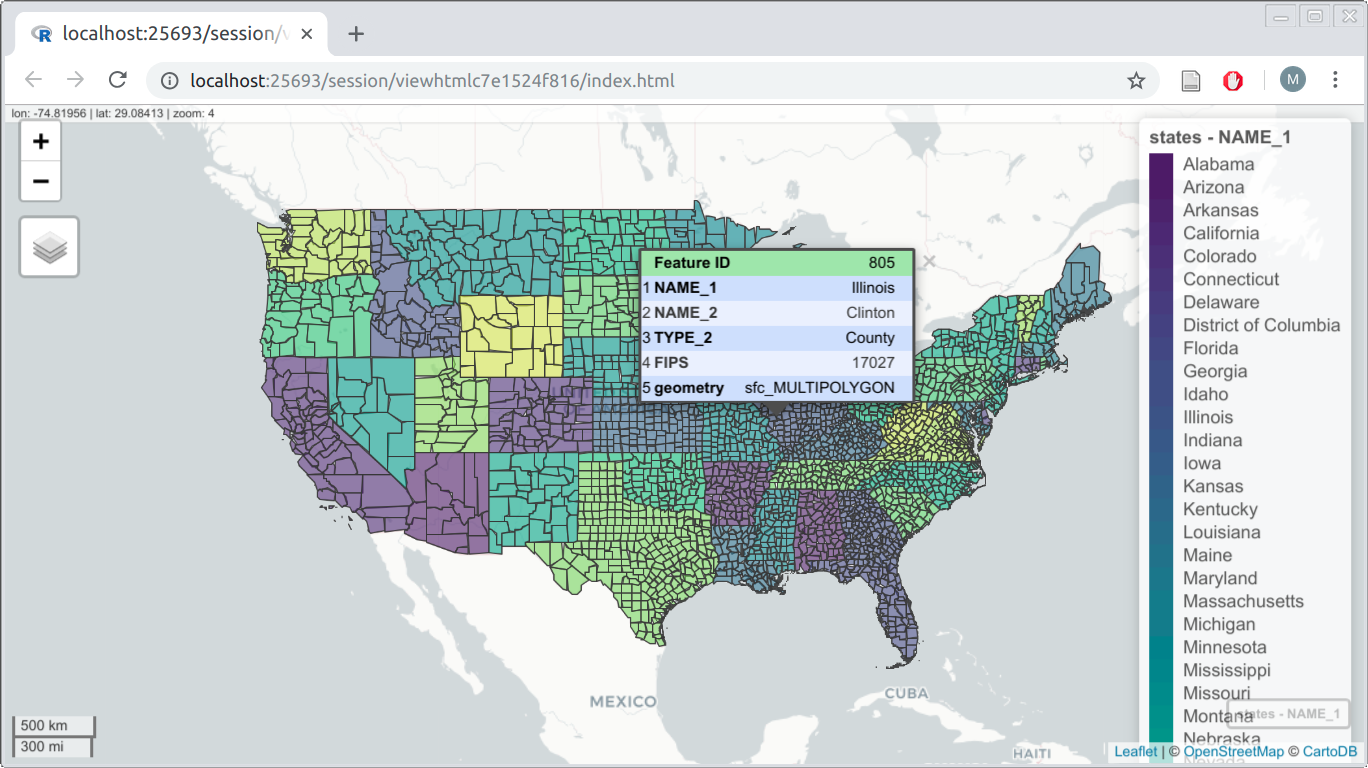 Intractive map made with `mapview`