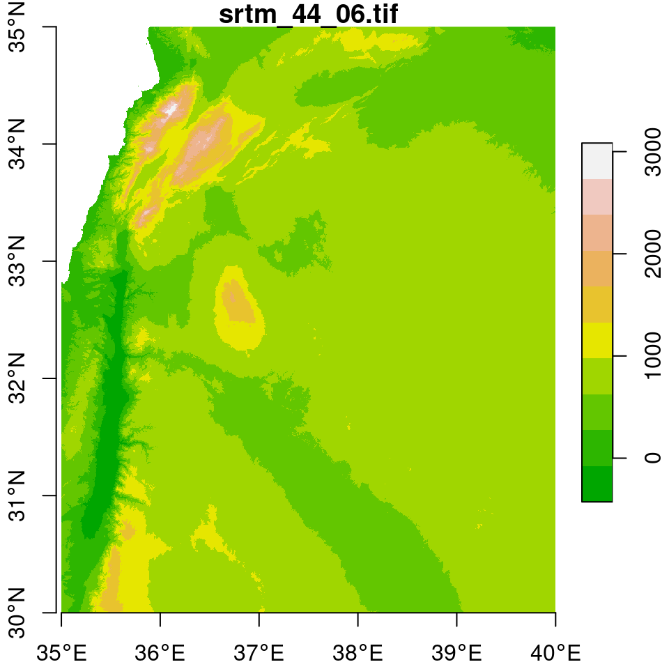 Two elevation tiles from the SRTM dataset