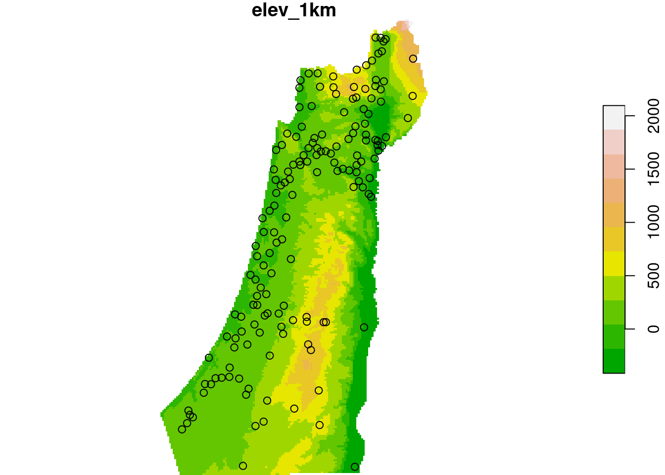 Rainfall data points and elevation raster