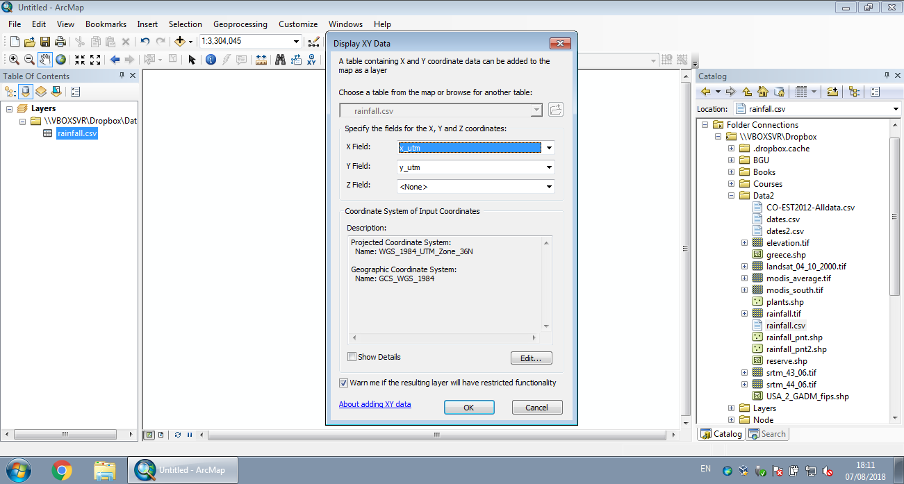 Displaying XY data from CSV in ArcGIS (Step 2)