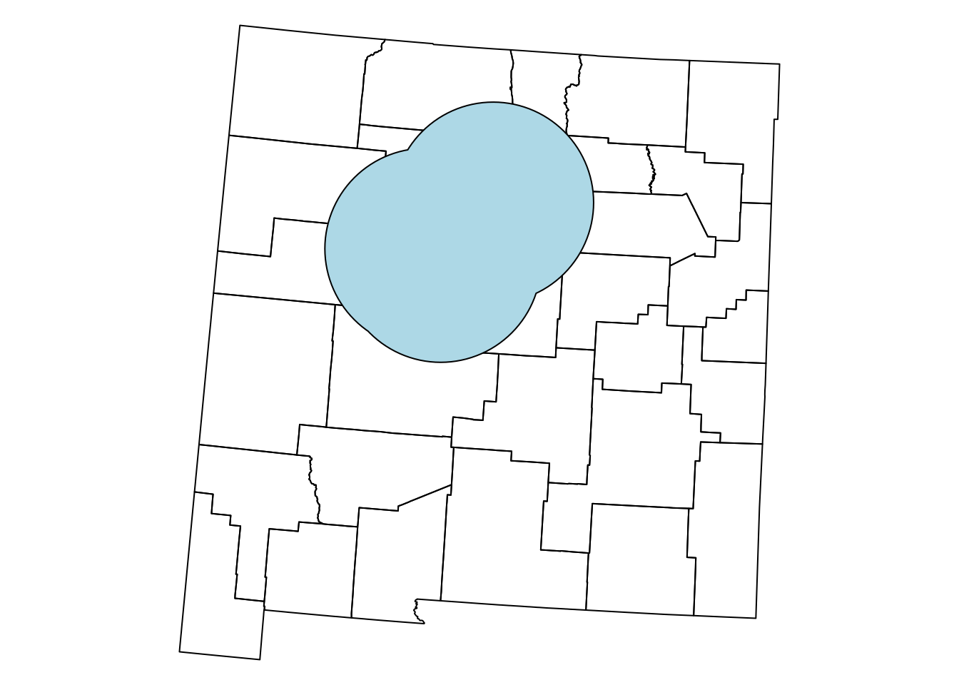 The union of three `airports` buffers