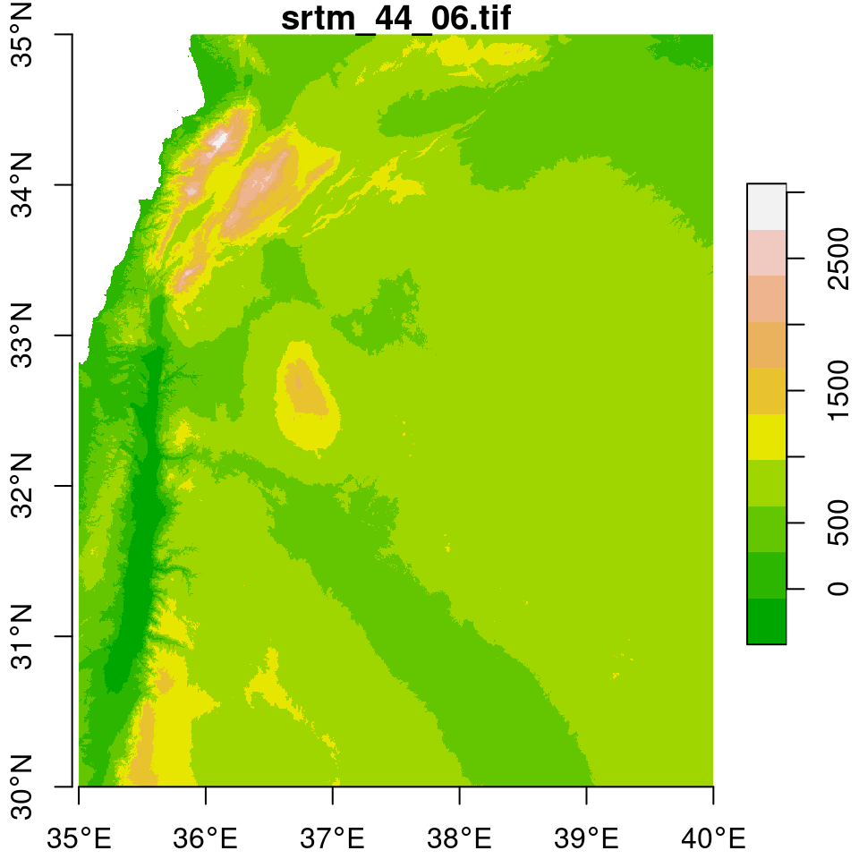 Two elevation tiles from the SRTM dataset