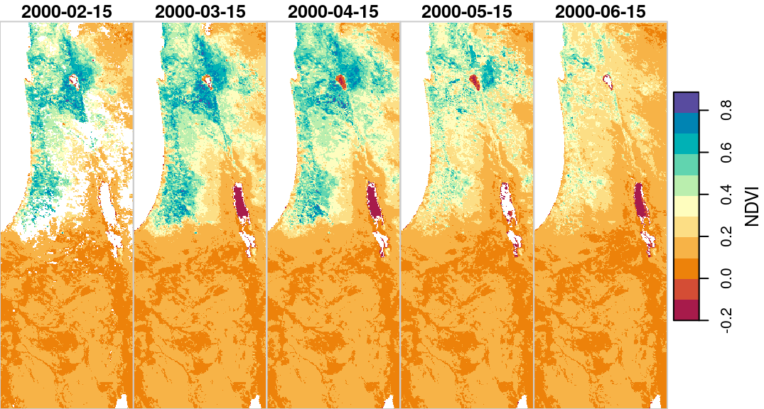 Date labels for raster layers, i.e., the third raster dimension