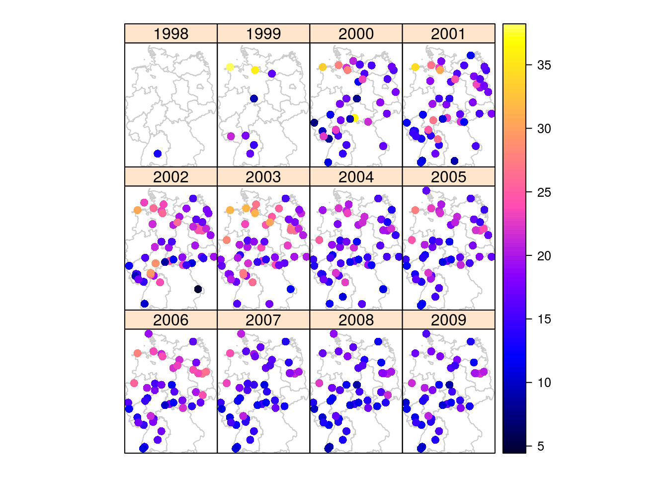 Grid layout: PM point measurements (https://edzer.github.io/UseR2016/)