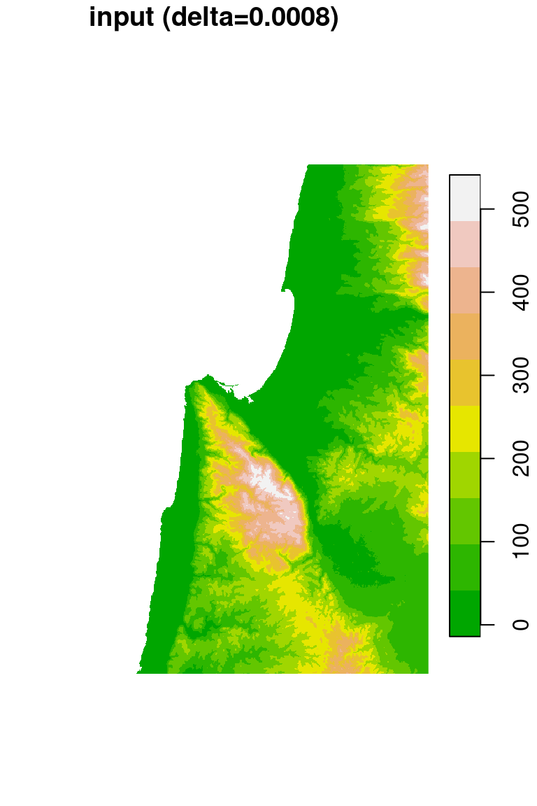 DEM resampled by a factor of 2.4, from 0.0008 (left) to 0.002 (right) resolution