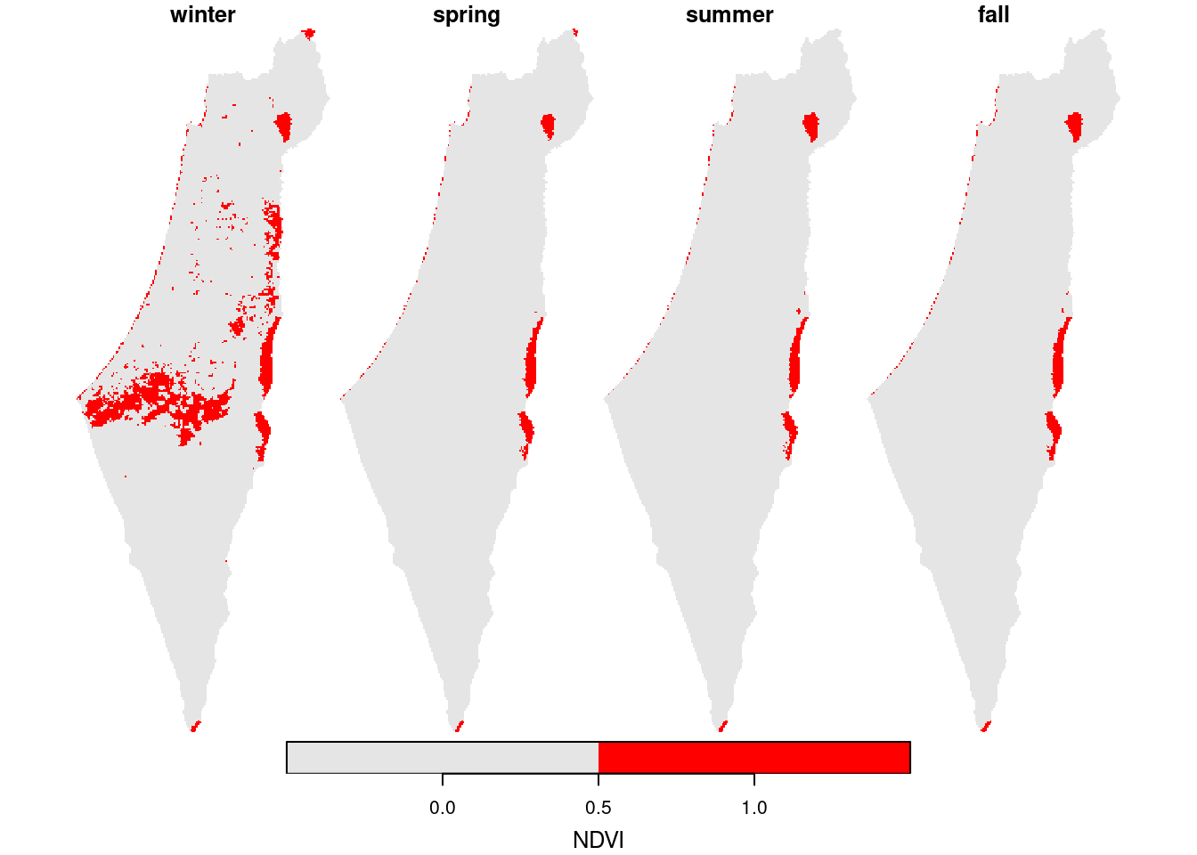 Location of pixels with >10\% `NA` per season