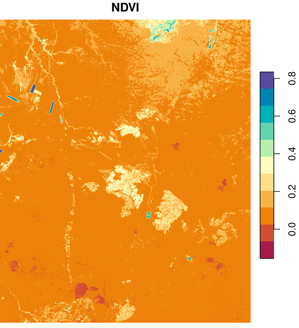 An NDVI image calculated based on a Landsat satellite image