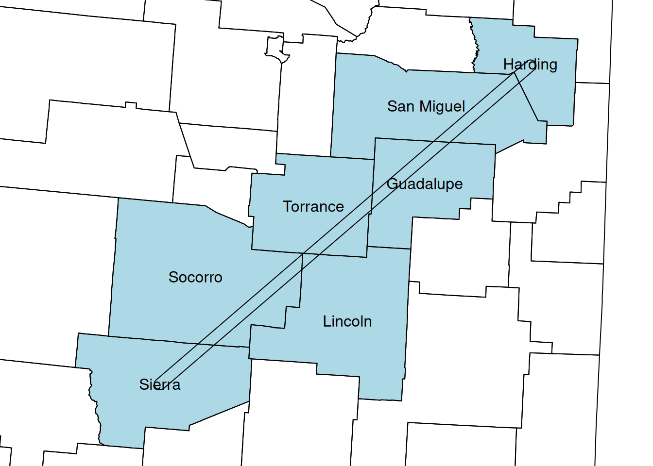 Tunnel between "Sierra" and "Harding" county centroids