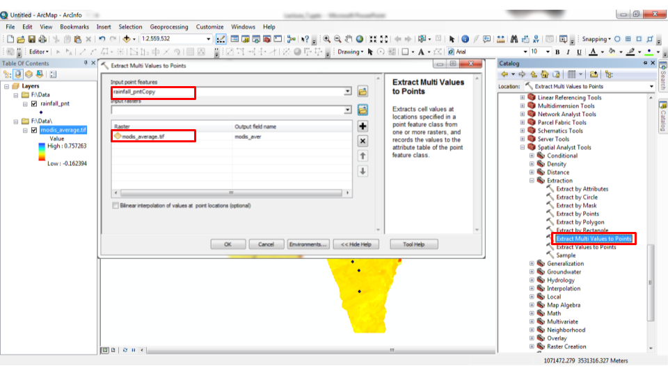 "Extract Multi Values to Points" tool in ArcGIS