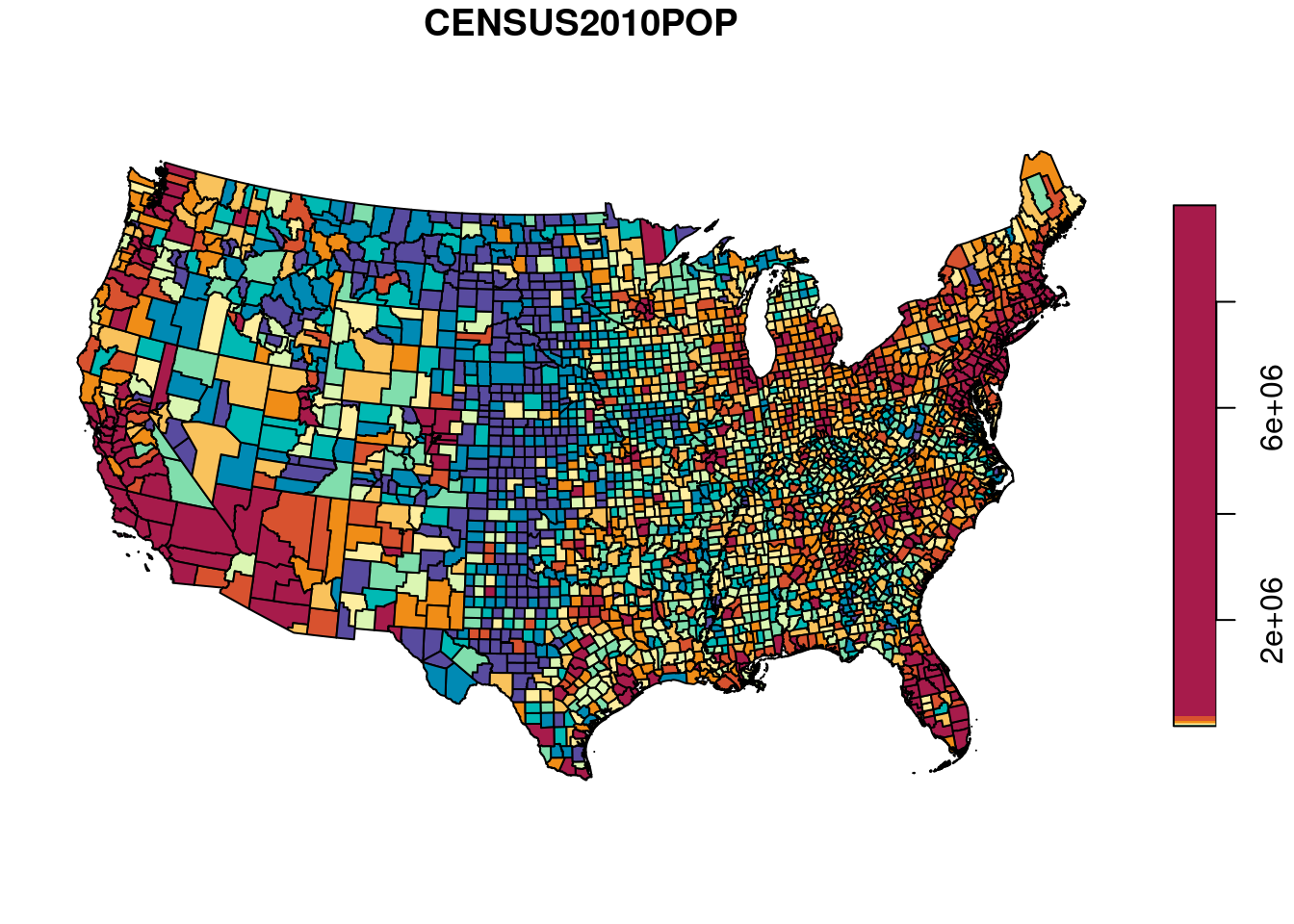 Population size per county in the US (quantile breaks)