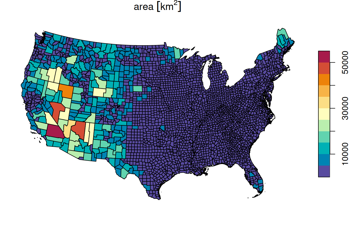 Calculated `area` attribute of `county`