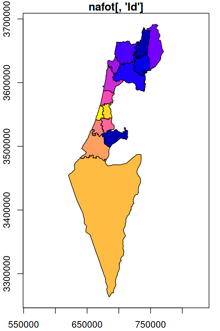 Rasterizing the `Id` of the `nafot` administrative areas layer into the average NDVI raster