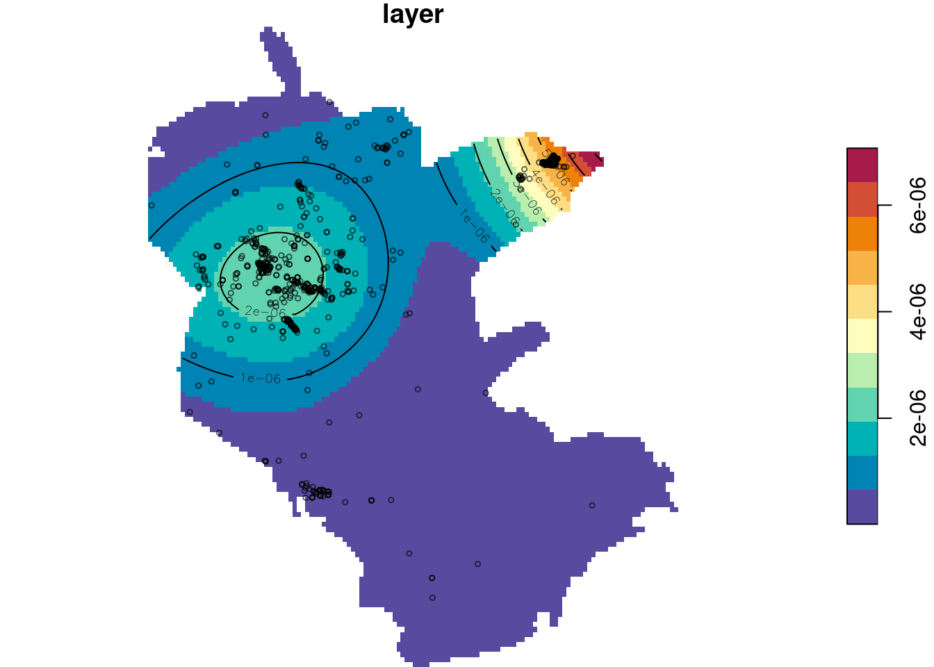 Plant observation density, as `stars` object