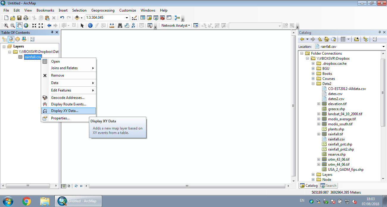 Displaying XY data from CSV in ArcGIS (Step 1)