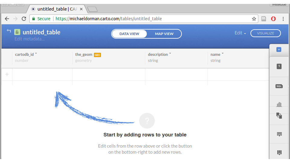 Creating a new table on CARTO