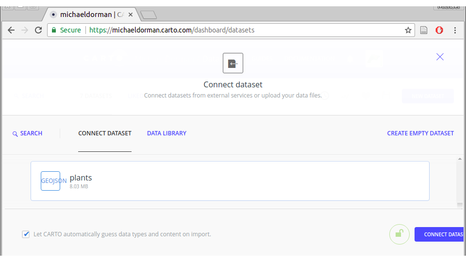 The file upload screen in the CARTO web interface