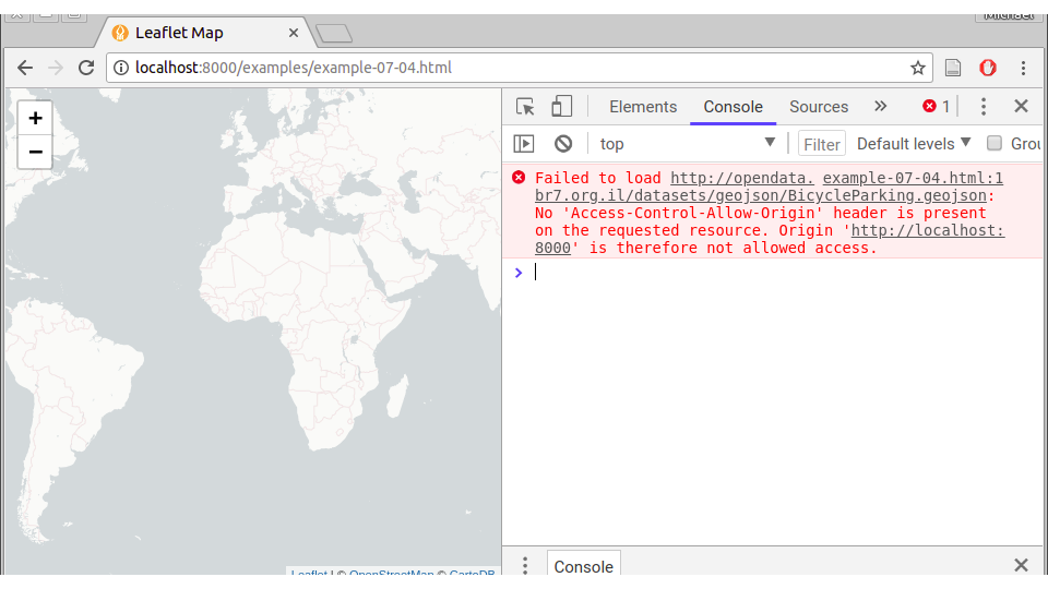 Error when attempting to load a resource, via Ajax, from a server where CORS is not allowed