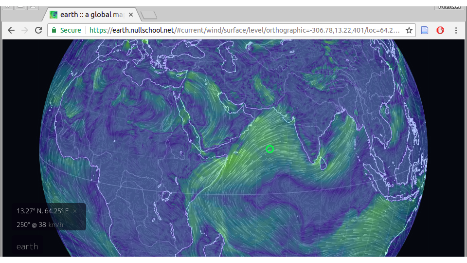 Real-time Earth Weather visualization on <a href="https://earth.nullschool.net">https://earth.nullschool.net</a>