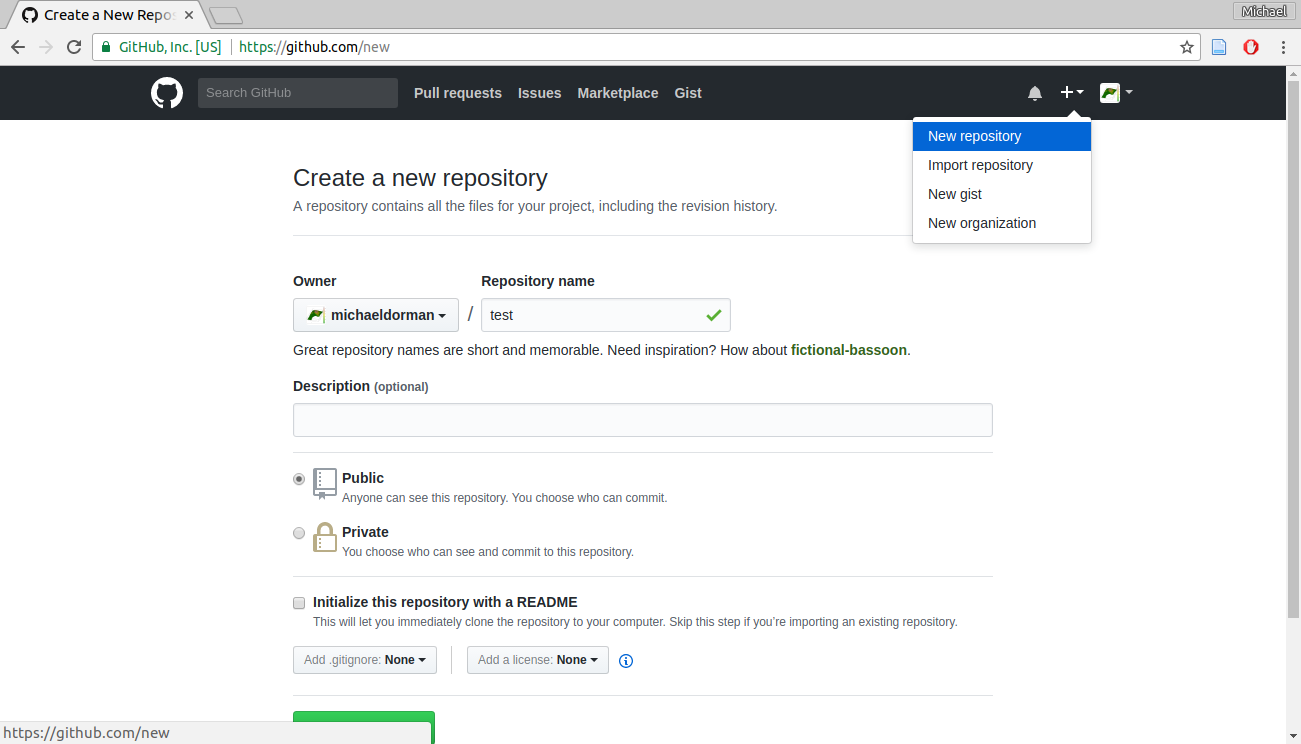 Creating a new repository on GitHub