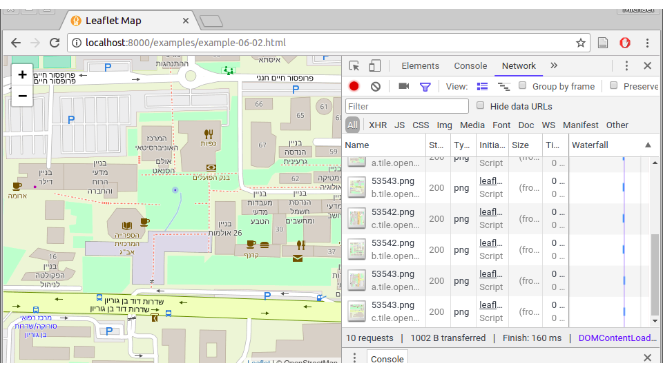 Observing network traffic as new tiles are being loaded into a Leaflet map