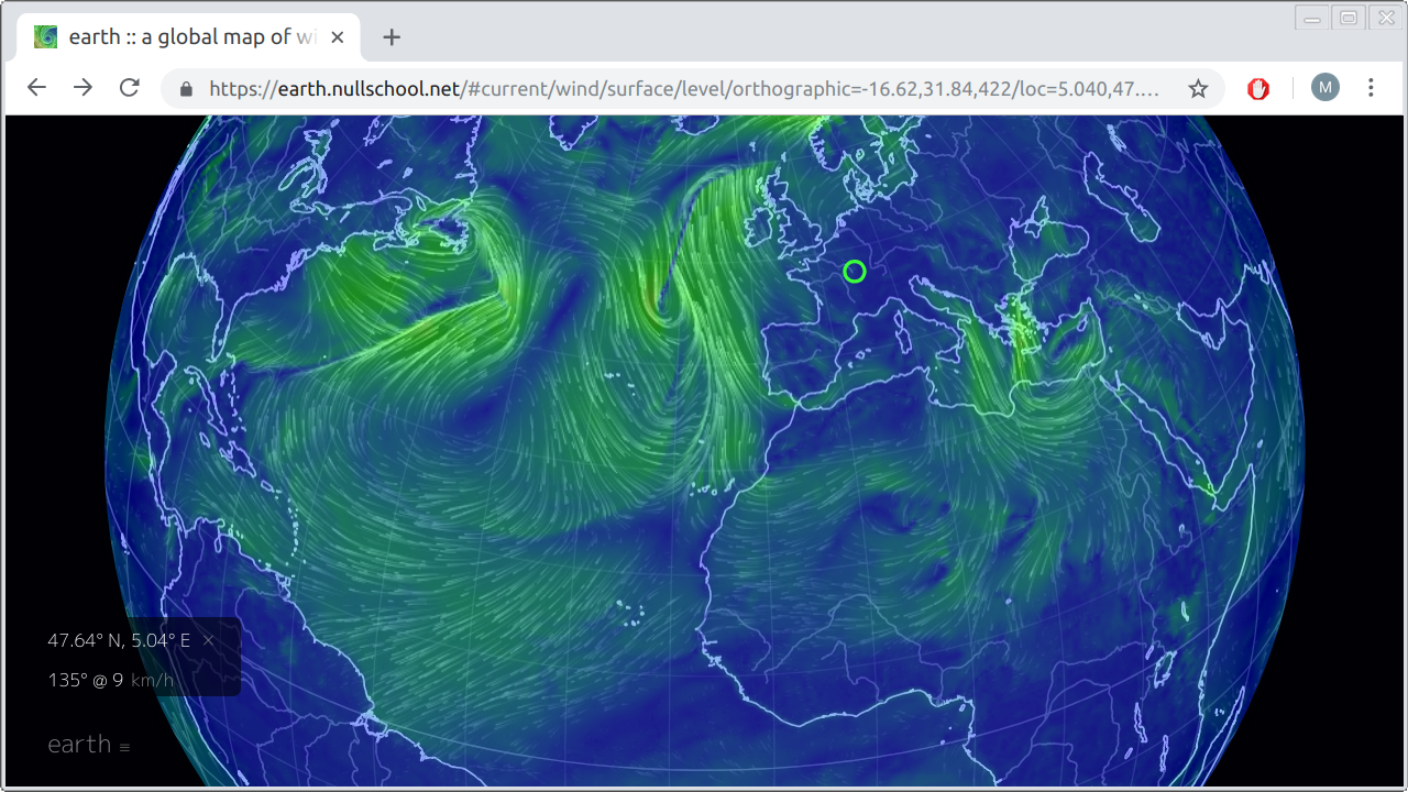 Real-time earth weather visualization on <a href="https://earth.nullschool.net">https://earth.nullschool.net</a>