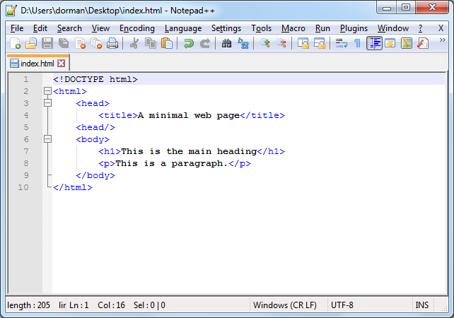 HTML document source code viewed in a text editor (Notepad++)