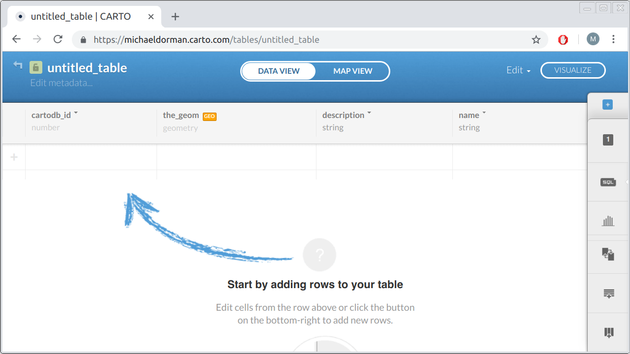 Creating an empty table on CARTO