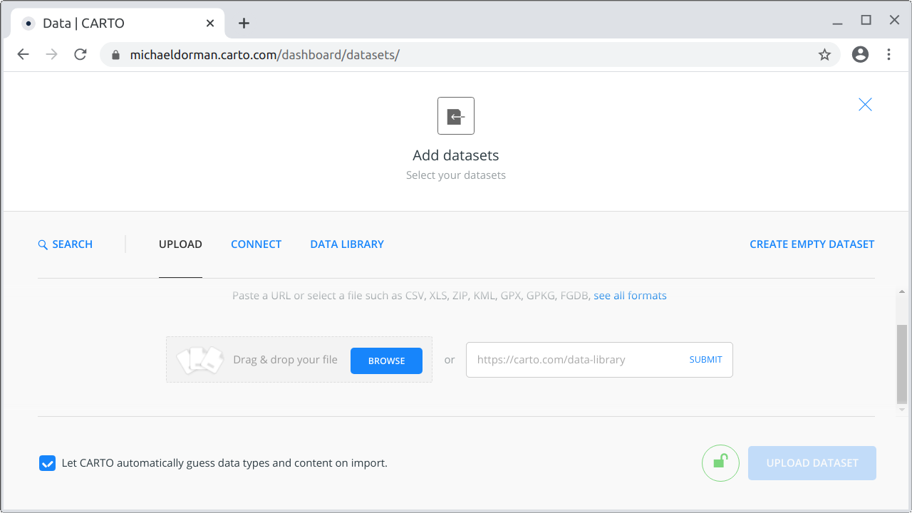 The file upload screen in the CARTO web interface\index{CARTO (platform)}