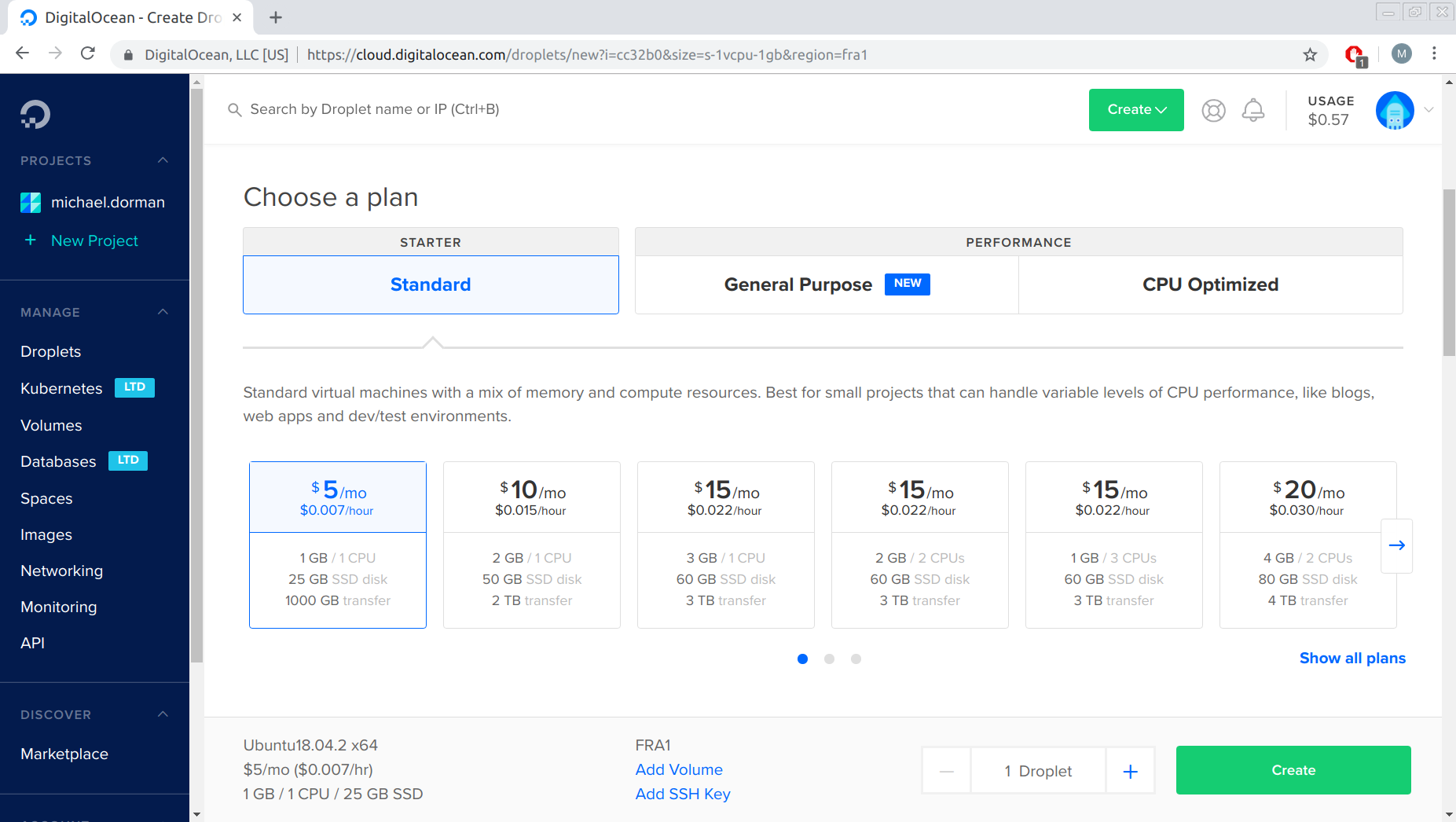 Selecting DigitalOcean droplet size