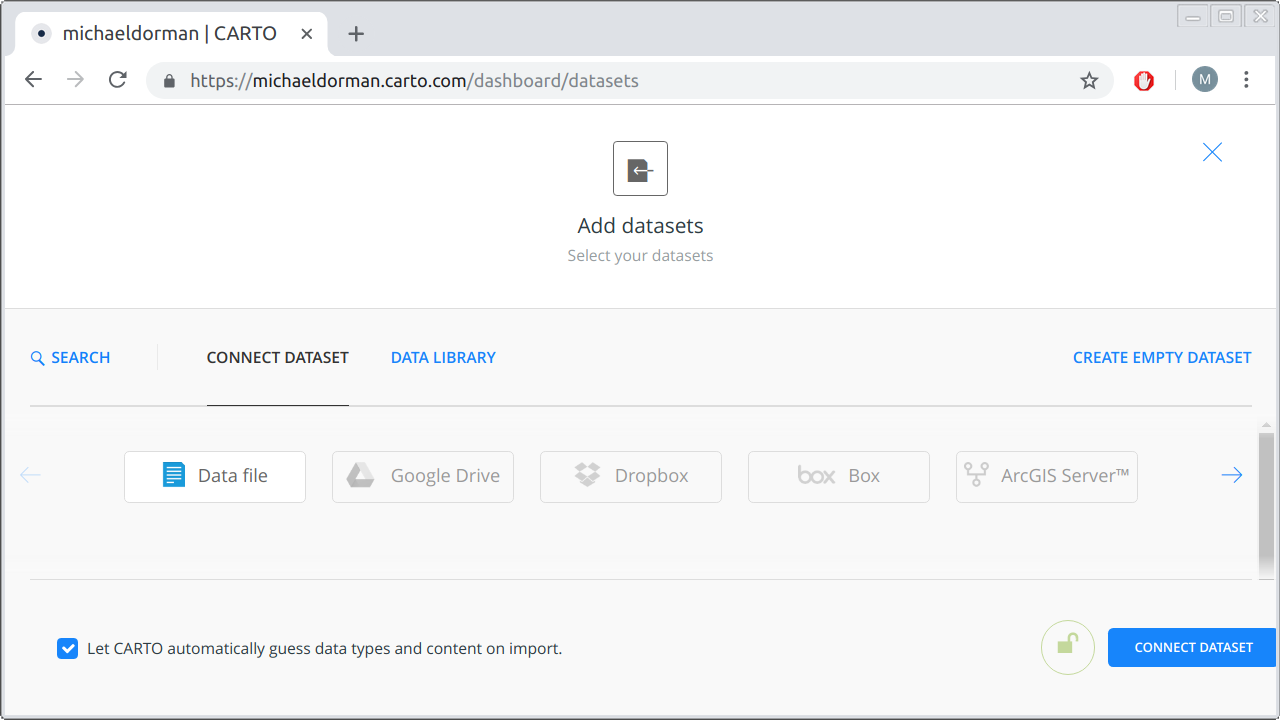 The file upload screen in the CARTO web interface\index{CARTO (platform)}