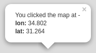A popup displaying clicked location coordinates